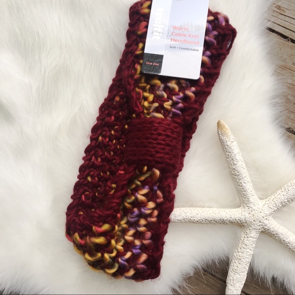 MM BOUTIQUE Chunky Cable Knit Headband Burgundy/Orange OS - Picture 2 of 3